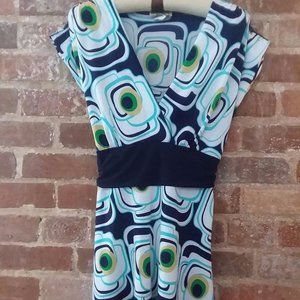 M.K.M DESIGNS Blue & White Multicolor Sleeveless Blouse Shirt Top Tunic Women S